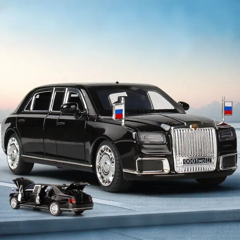 1/24 Aurus Senat Alloy Limousine Luxy Car Model Diecast Metal Bulletproof Vehicle Car Model Simulation Sound Light Kids Toy Gift