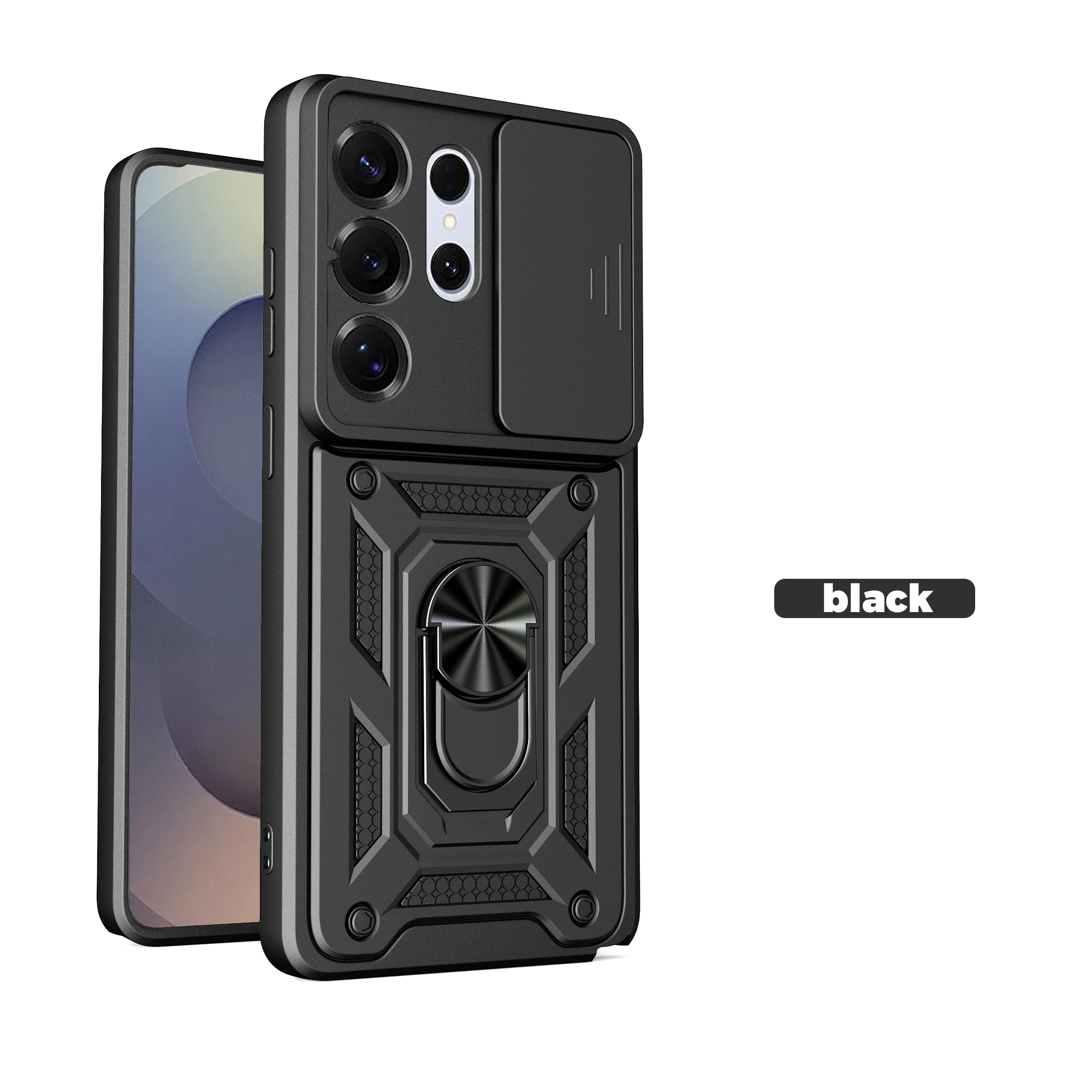 Magnetic Ring Holder Armor Phone Case with Slide Camera Protector