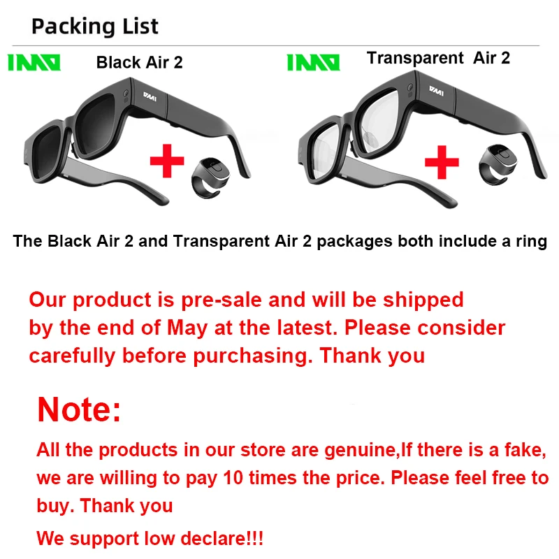 INMO Air 2 Wireless AR Glasses Full Color Display Smart Translation Glasses with Translation AIGC Portable for Office Speech 3d projector glasses