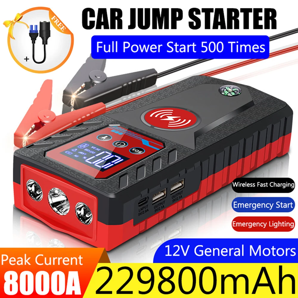 229800Mah Auto Jump Starter 8000A 12V Ad Alta Potenza Automobile Emergenza Booster Dispositivo Di Avviamento Power Bank Per Auto Diesel A Benzina