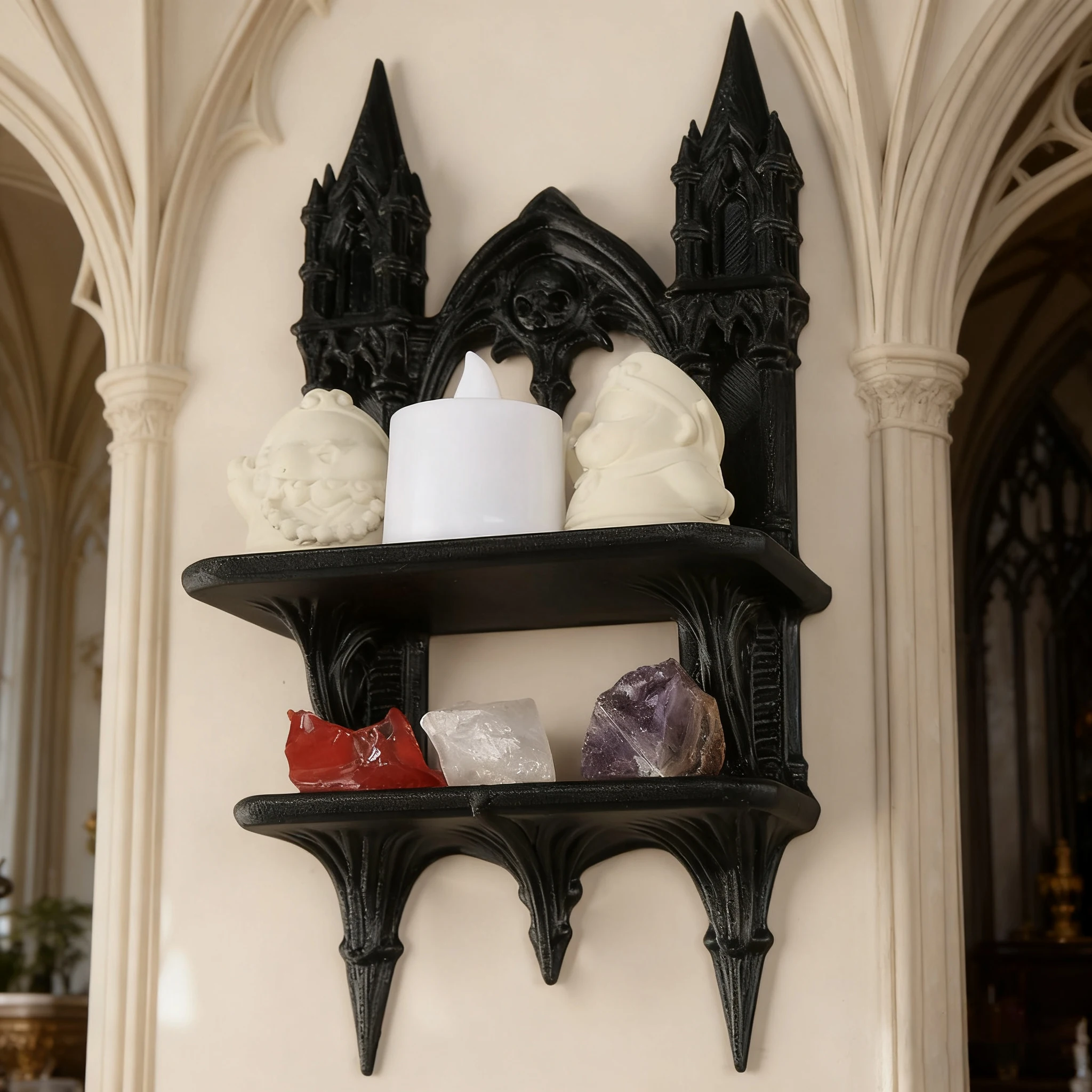Gothic Castle-Style Wall-Mounted Shelf in Black