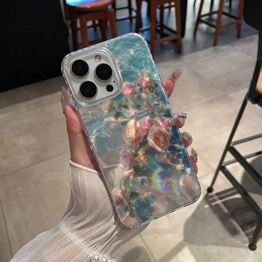 Pink Rose Water Wave Dreamy Colorful Anti-drop iPhone 17 Pro Max 16 15