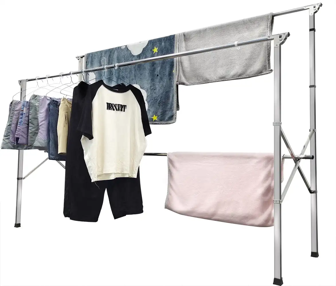 

AEDILYS H-Type Metal Clothes Drying Rack 95 in Extended Length Foldable Design - Sturdy & Space-Saving