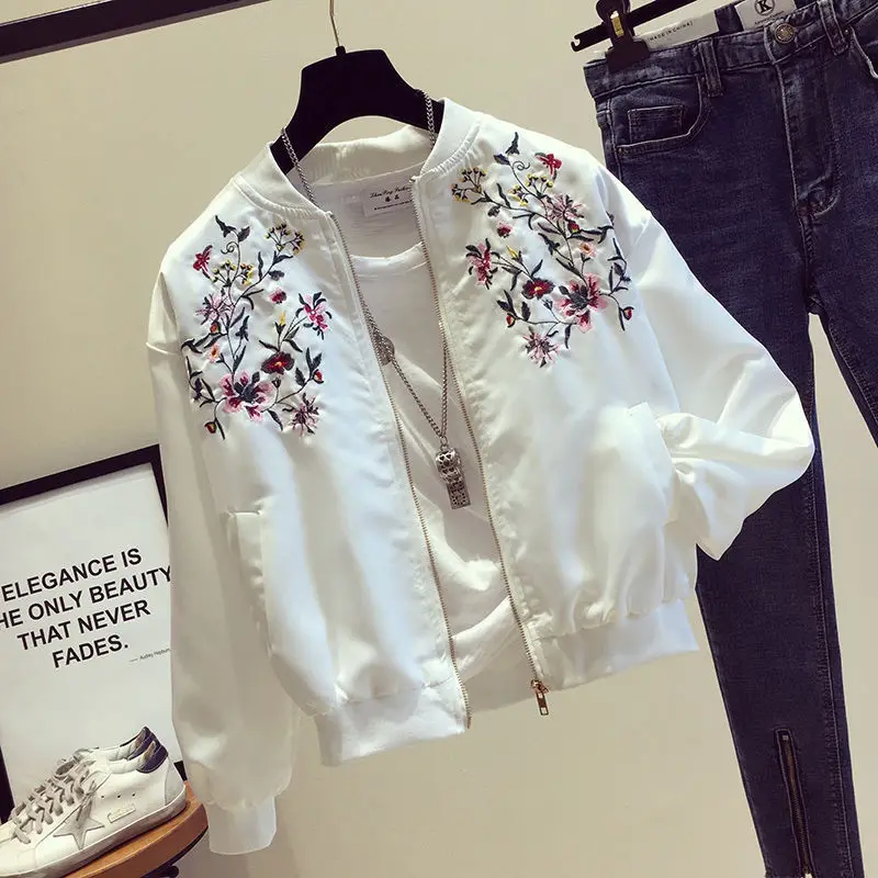 Deeptown Bomber Woman Crop Jackets Embroidered Oversized Women's Coats Harajuku Fashion White New Outerwear Korean Retro Clothes