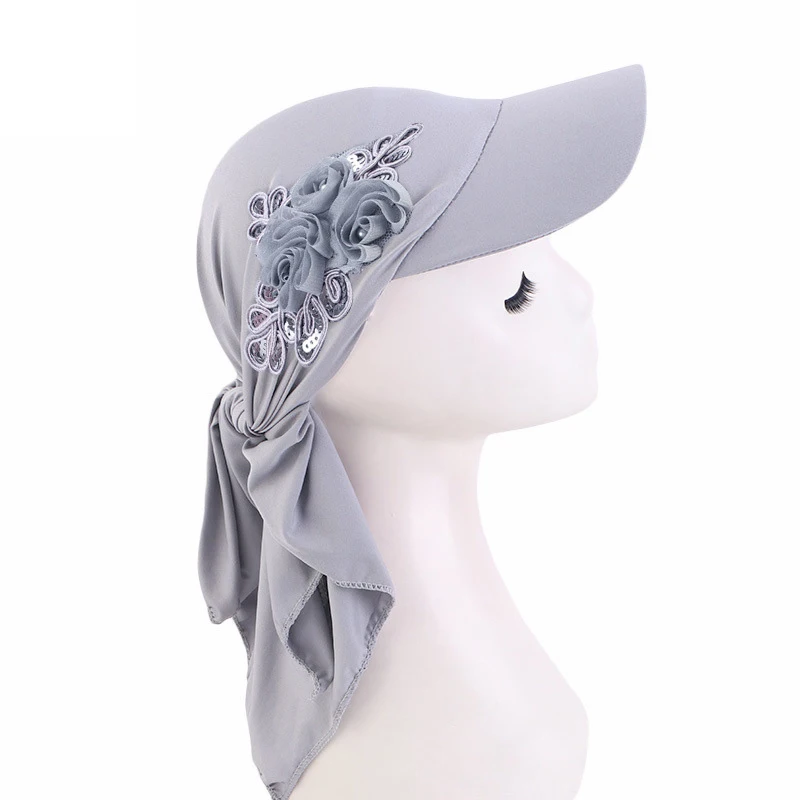 

Fashion Bandana Women Brim Scarf Cap Sun Visor with Pre-Tied Sequin Stretch Turbante Headscarf Hair Loss Wrap Beach Outdoor Hat