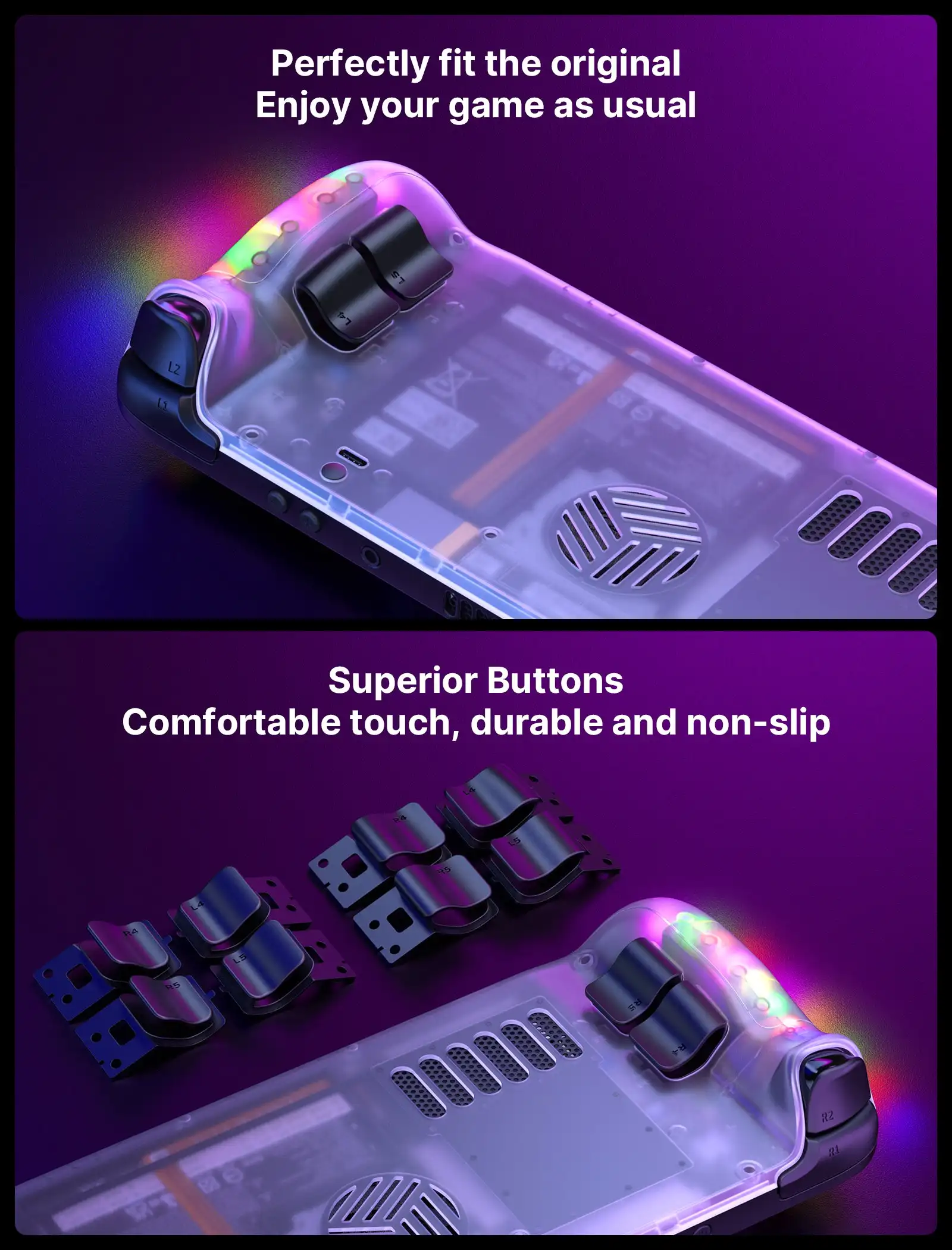 Transparent Back Plate RGB Version for Steam Deck, DIY Clear