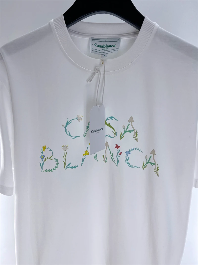

New Fasion Casablanca Floral Letter Printing T-shirt Men Women 1:1 Oversized Casual Top Tees T Shirt