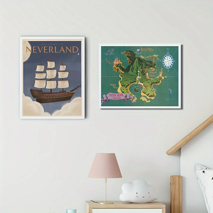 Peter Pan Art Prints Neverland Map Posters Classic Boys Adventure Story Canvas Painting Nursery Literary Wall Pictures Decor