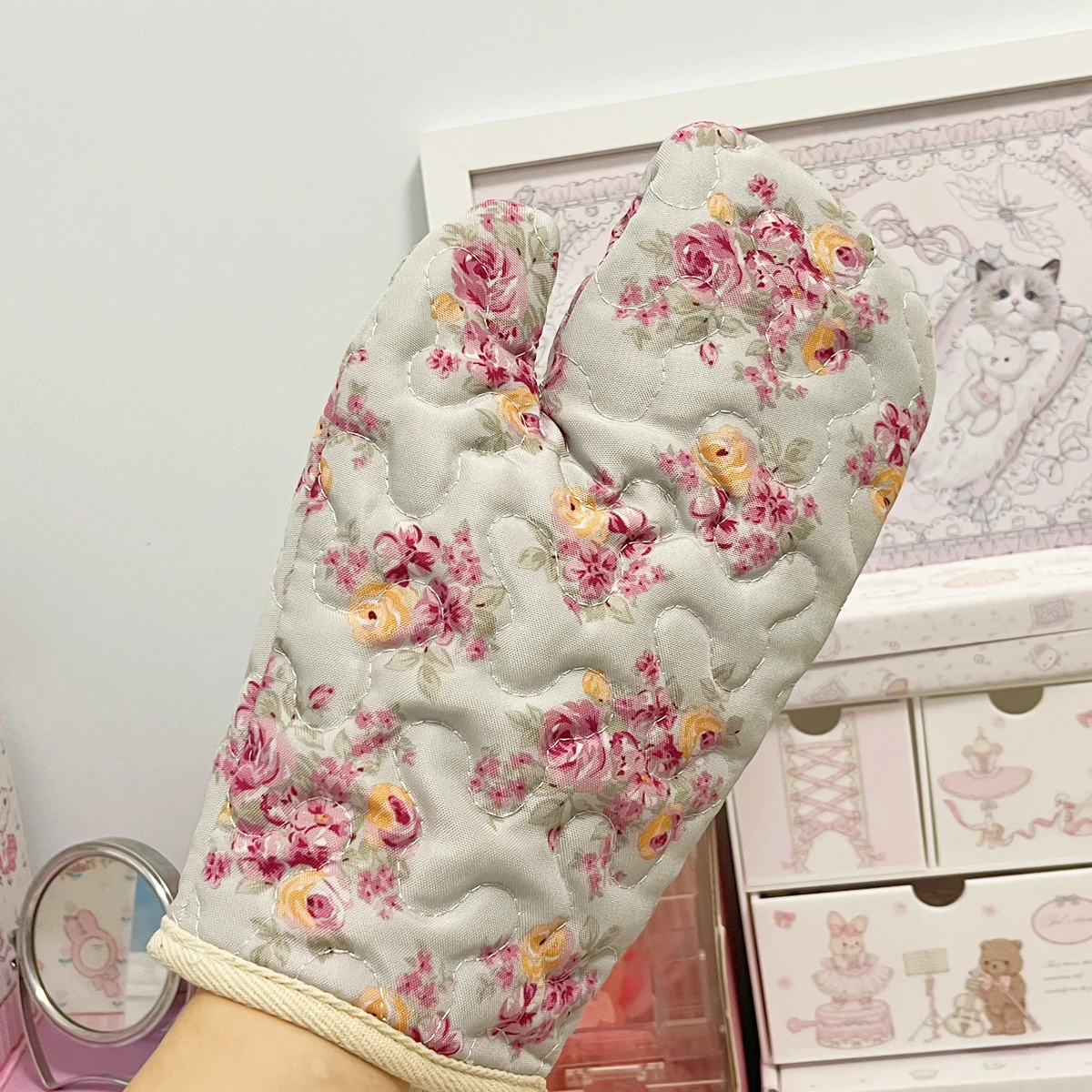 Japanese Flower Cotton Printed Baking Oven Gloves Home Kitchen Hot Resistant Hand Clip Insulation Pad