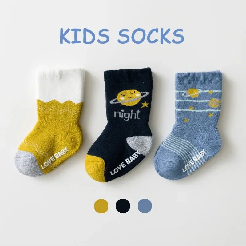 

3 Pair Warm Baby Sock Cartoon Calf Sock for Toddler Boy Terry Thicken Warm Non-slip Floor Sock for Kids Boy Autumn Winter Sock