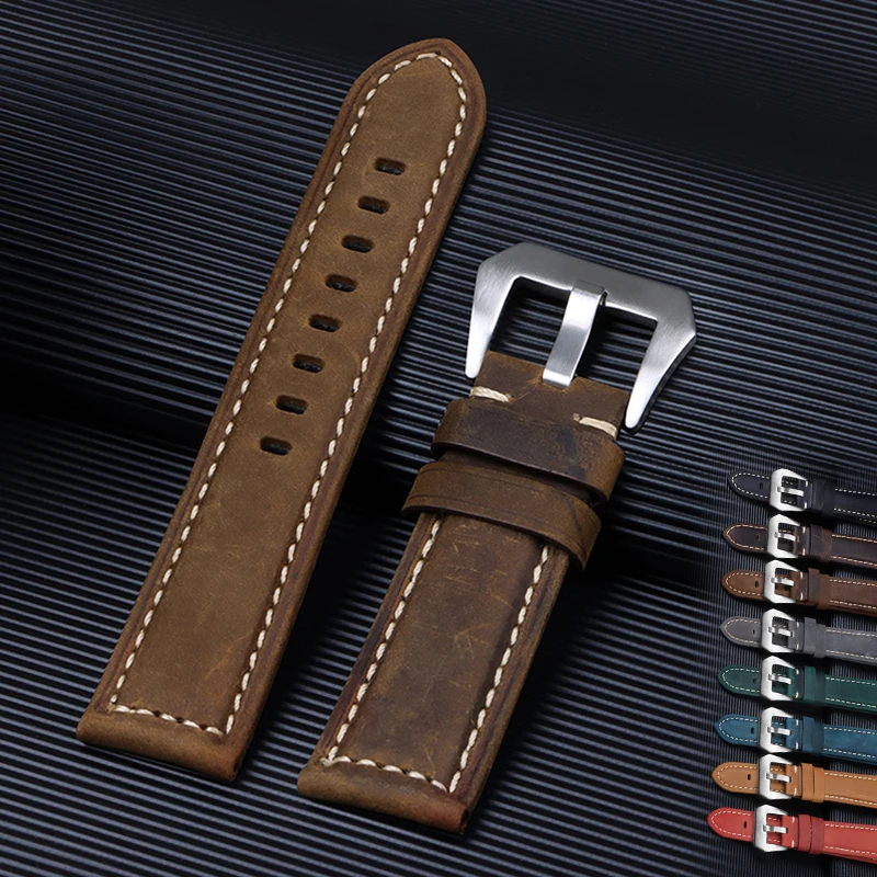 Vintage Matte Genuine Leather Watchband Bracelet - Black, Blue, Brown