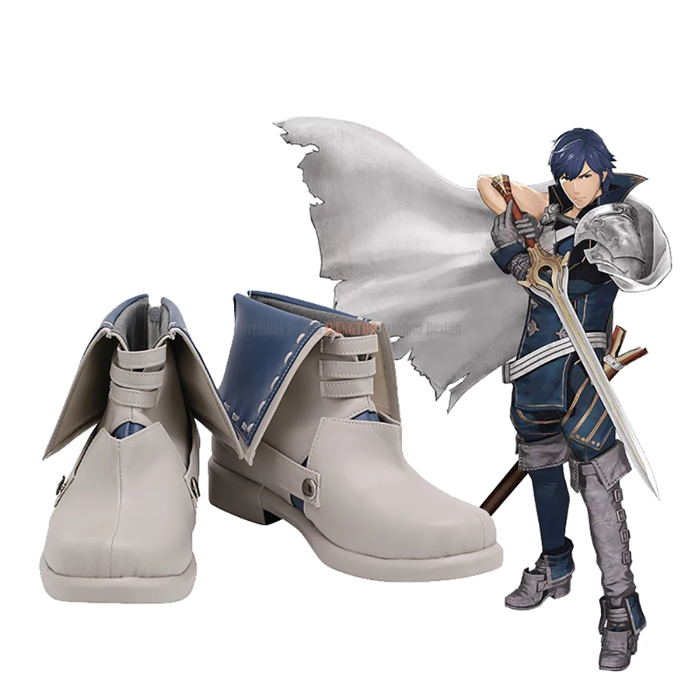 Fe Chrom Shoes Cosplay Fire Emblem: Awakening Chrom Cosplay Boots Scarpe In Pelle Grigia Su Misura Di Qualsiasi Dimensione