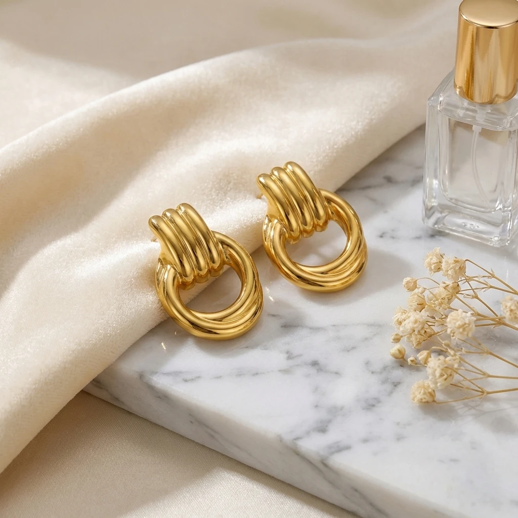 Trendige Edelstahl Mehrschichtige Kreisförmige Gedrehte Knoten-Ohrringe für Frauen Einfache Mehrfarbige Metall-Ohrringe Statement-Schmuck Bijoux – Detail 5