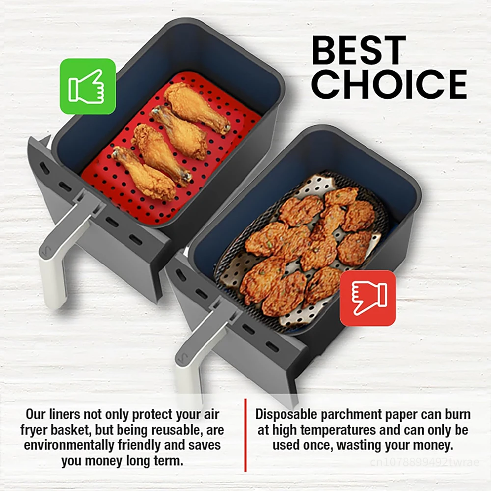 Rectangle Silicone Airfryer Liner for Dual Basket Fryer Easy to Clean AirFryer Accessories Non-Stick Parchment Paper Replacement