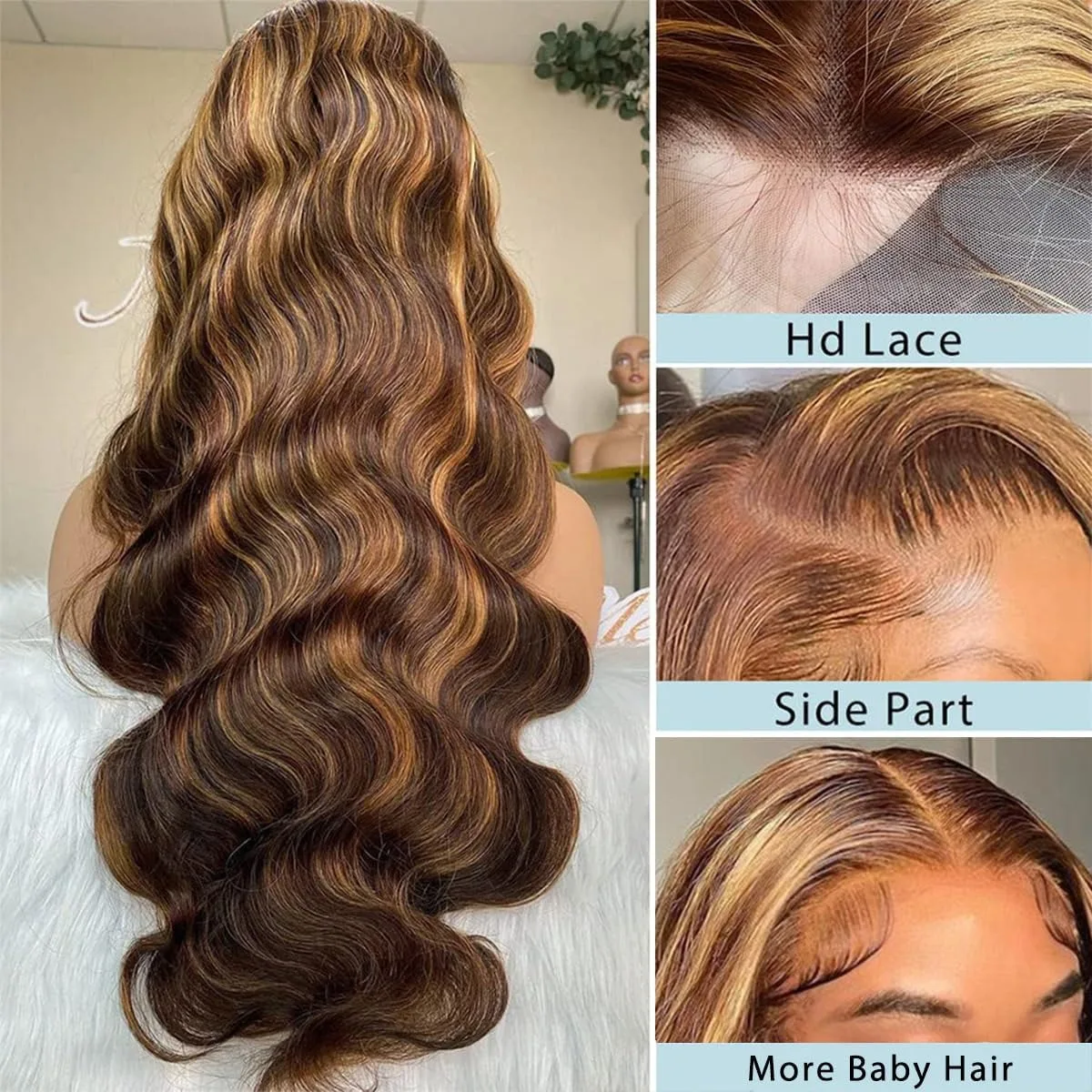 30 Inch Ombre Honey Blonde 13x4 Highlight Body Wave Lace Front Wig Human Hair Pre Plucked With Baby Hair 4/27 200% Density Color 4