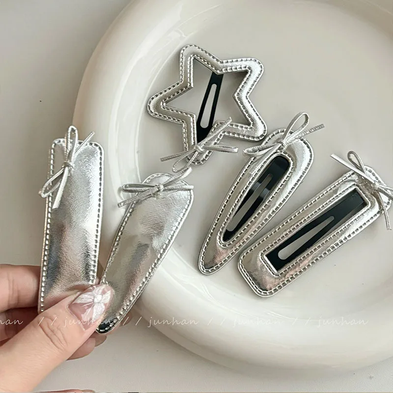 

Милая Серебристая кожаная шпилька для волос с боковым зажимом BB-зажимы аксессуары для волос Новый текстурированный головной убор аксессуары для волос