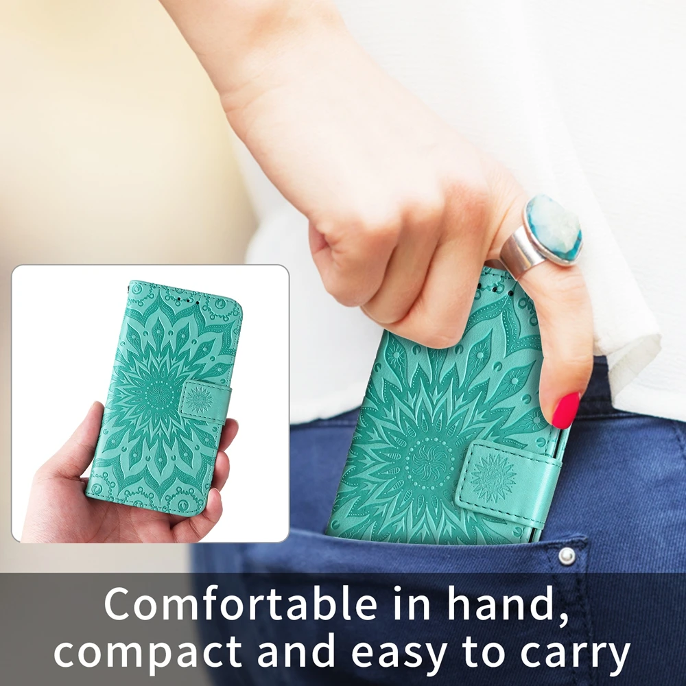Sunflower Design Magnetic Leather Wallet Case with Card Slots
