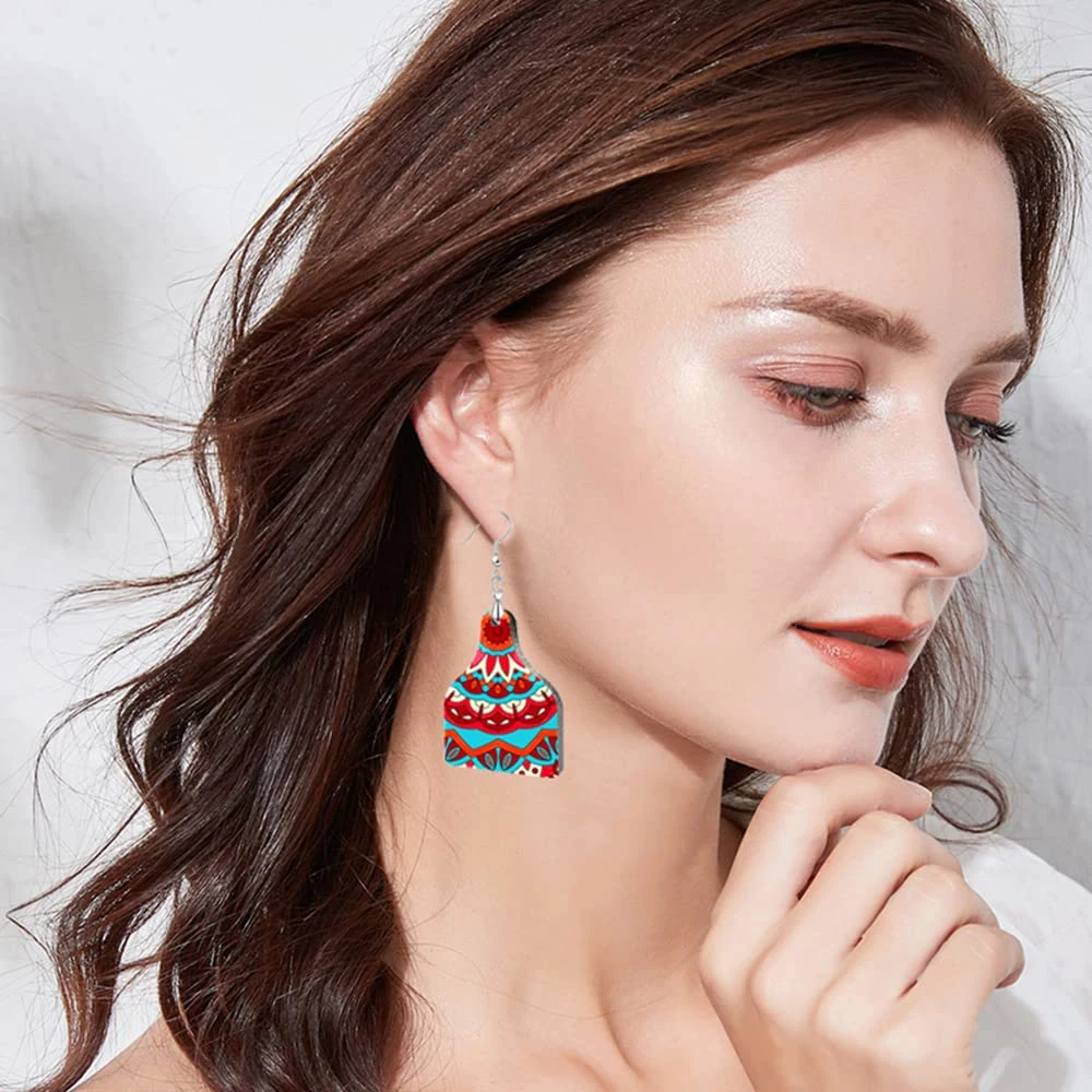 24Pcs Sublimation Blank Earrings Cow Tag Shape Sublimation Printing Earring Pendant with Earring and Jump Rings for DIY Jewelry