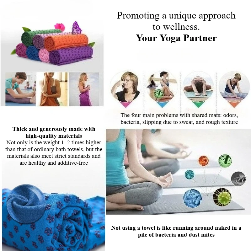 Non-Slip Thickened Terry Cloth Yoga Towel with Grip Points