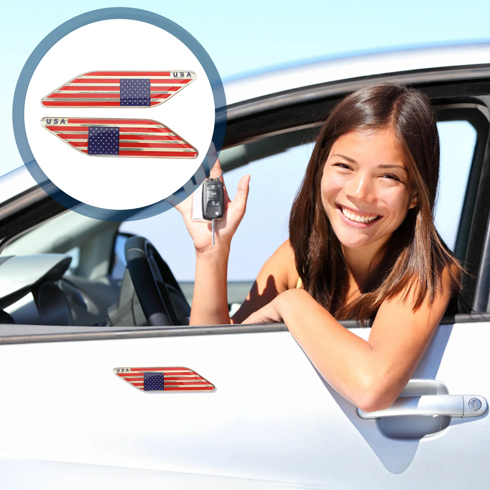 

White Labels Stickers US National Flag Car Decal American Bumper Decals Vehicles Decorations 11X2.8X0.1CM Trucks Zinc Alloy Usa