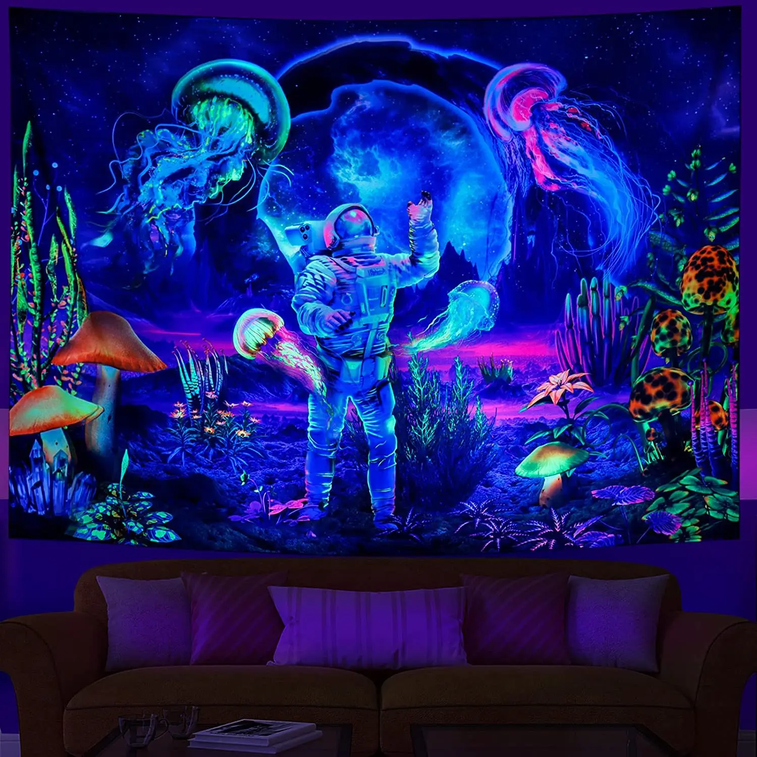 Astronaut UV Fluorescent Tapestry Aesthetics Wall Hanging Hippie Tapestry Bedroom Independent Room Decoration tapestry decorations