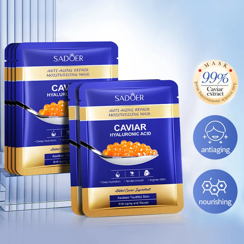 5/10pcs SADOER Caviar Hyaluronic Acid Moisturizing Facial Masks Brightening Firming Hydrating Face Mask Skin Care Products