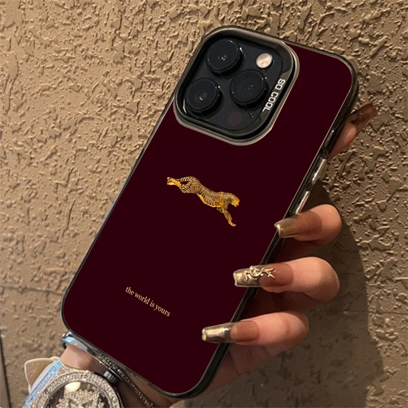 Wine Red Leopard Pattern Matte Texture Phone Case Cover