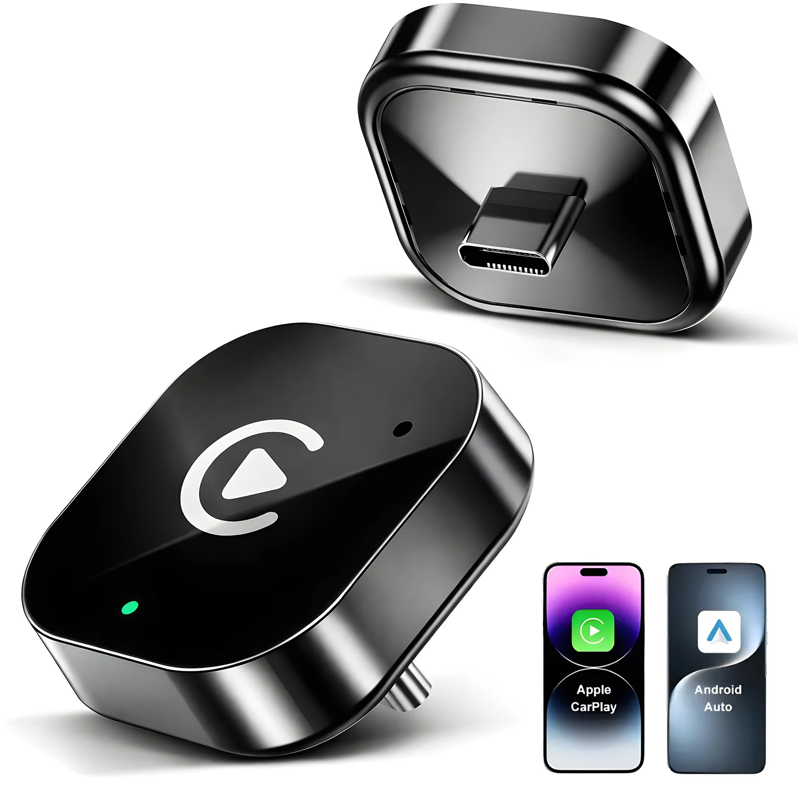 Adaptador Inalámbrico CarPlay 2026, CarPlay y Android Auto, Puerto Tipo-C, Convierte de Cableado a Inalámbrico, Conexión Plug & Play