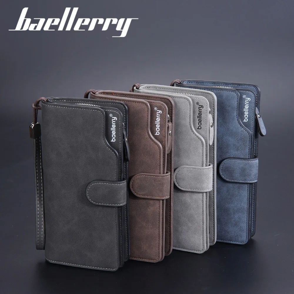 Baellerry Men's Long RfID Wallet PU Leather Zipper Coin Pocket 12 Card Slots Business Travel Gift