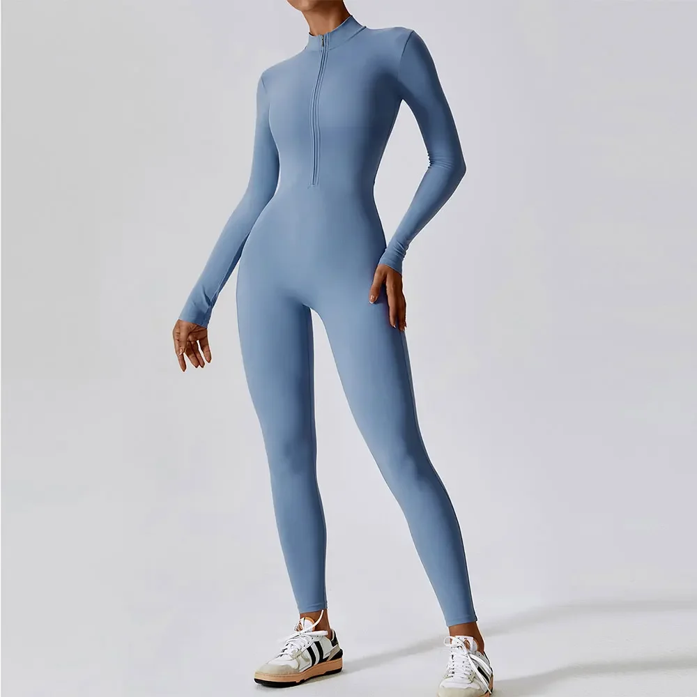 

Zipper Yoga Boilersuit Long Sleeved Women's Sportswear Gym Jumpsuits Workout High-intensity Fitness One-piece Skin-tight Garment