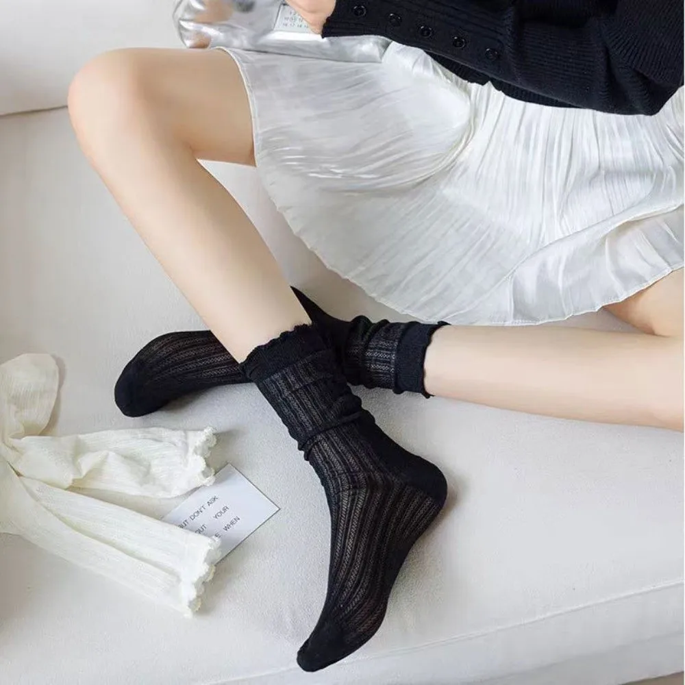 Women Mesh Mid Tube Socks Polyester Cotton Breathable Ballet Style