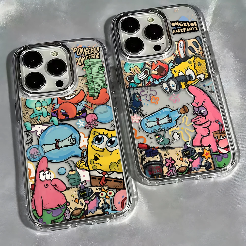 Lustige S-SpongeBobs Handyhülle für iPhone 17 16e 16 15 14 13 12 11 mini Pro Max X XR XSMAX 8 7 Air Plus Transparente Weiche Hülle