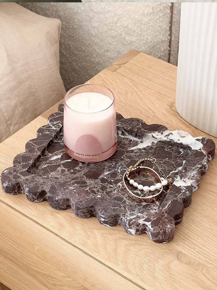 Light Luxury Style Natural Marble Art  Storage Tray Creative Home Living Room Tabletop Decoration SauCer Jewelry Storage Dish 2
