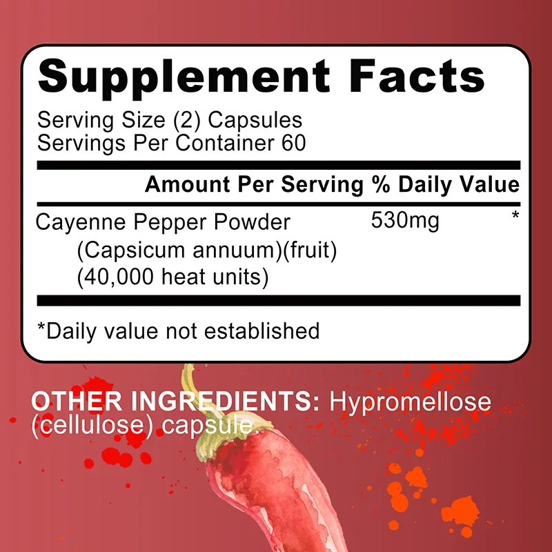 Cayenne pepper capsules aids digestion and promotes circulation supporting cardiovascular health