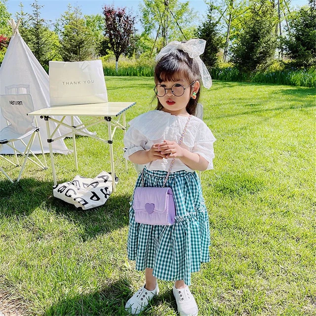 Fashion Heart Baby Girls Small Shoulder Bags Kids Coin Purse Accessories  Handbags Lovely Children Mini Square Messenger Bag