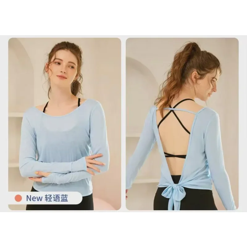 Yoga Exercise Long Sleeved T-shirt Top, Stylish Back Strap Top, Sports Fitness Suit Long Sleeved