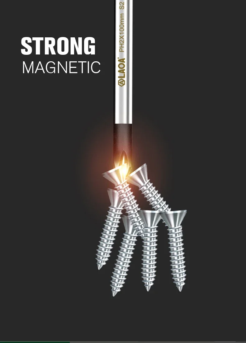 LAOA 1 Stück Schlitzschraubendreher aus S2-Material, Kreuzschlitzschraubendreher mit Zweifarbigem Griff und Magnetismus – Detail 12