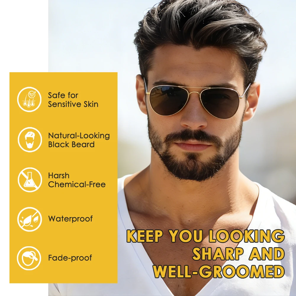 Natural Black Beard Dye Shampoo for Men Instant Hair Coloring