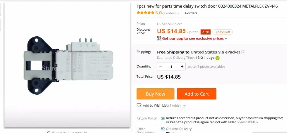 1pcs new for Washing machine parts time delay switch door lock 0024000324 METALFLEX ZV-446