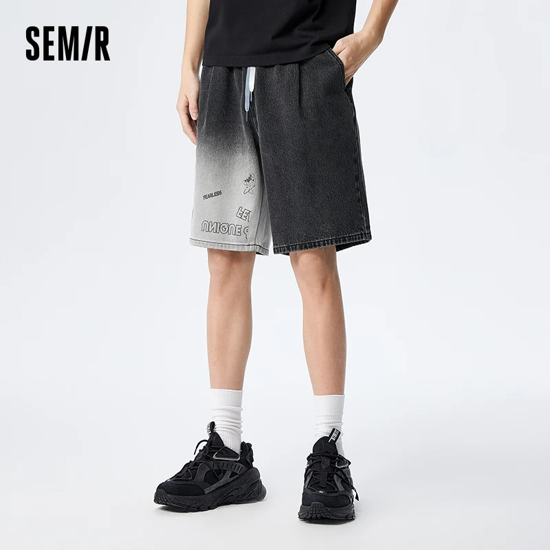 Semir Men Denim Shorts Summer Loose Fit Comfortable Gradient Five-Quarter Pants