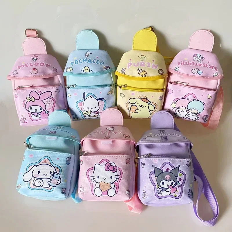 MINISO - Sanrio Anime Sling Bag, Cinnamoroll, Kuromi Sling Backpack, KT, My Melody, PC Design Fancy Pack, Kawaii Chest Bag miniso sanrio anime sling bag cinnamoroll kuromi sling backpack kt my melody pc design fancy pack kawaii chest bag