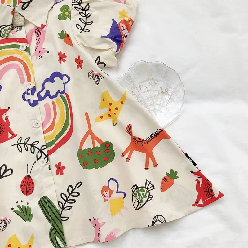 Girls Dress 2-8T Toddler Kid Baby Girl Summer Clothes Short Sleeve Rainbow Graffiti Print T Shirt Dress Fashion Infant Outfit