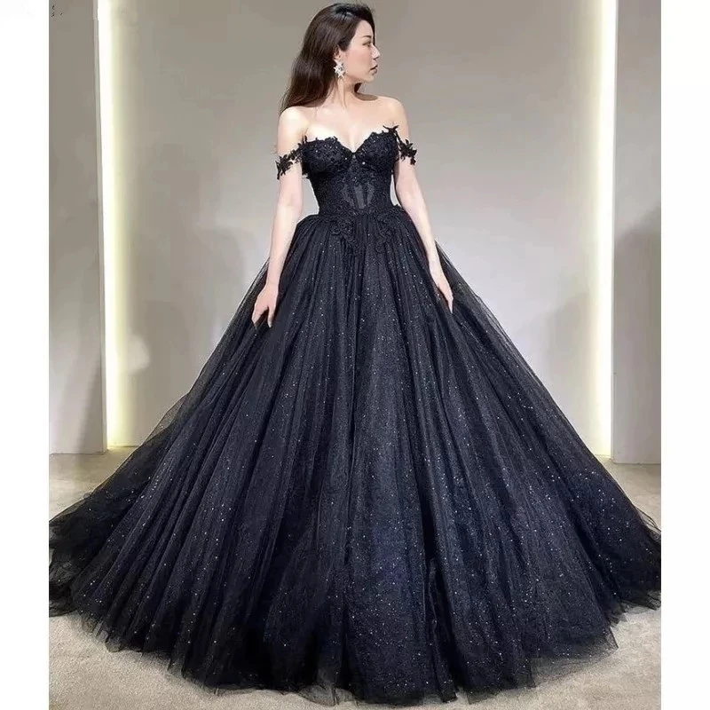 

ANGELSBRIDEP Sweetheart Ball Gown Quinceanera Dresses For 15 Party Sexy Off-Shoulder Applique Glitter Skirt Cinderella Birthday