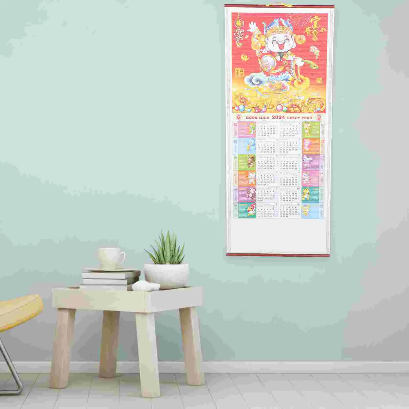 

Chinese New Year Wall Hanging Calendars Traditional Scroll Lunar Calendar Ornament Year Of Dragon Home Decoration