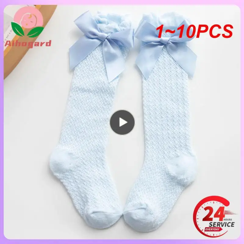 

1~10PCS Solid Children Socks With Bows Cotton Baby Socks Soft Toddlers Long Socks For Kids Princess Knee High Socks for