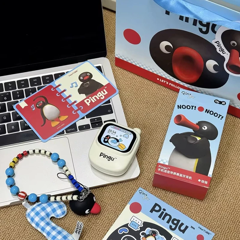 รูปสินค้า หูฟังบลูทูธหน้าจอ Pingu รุ่นใหม่ หน้าจอแบบกำหนดเอง โหมดคู่สำหรับเล่นเกมและฟังเพลง บลูทูธ 6.0 รูปทรงโทรศัพท์น่ารัก