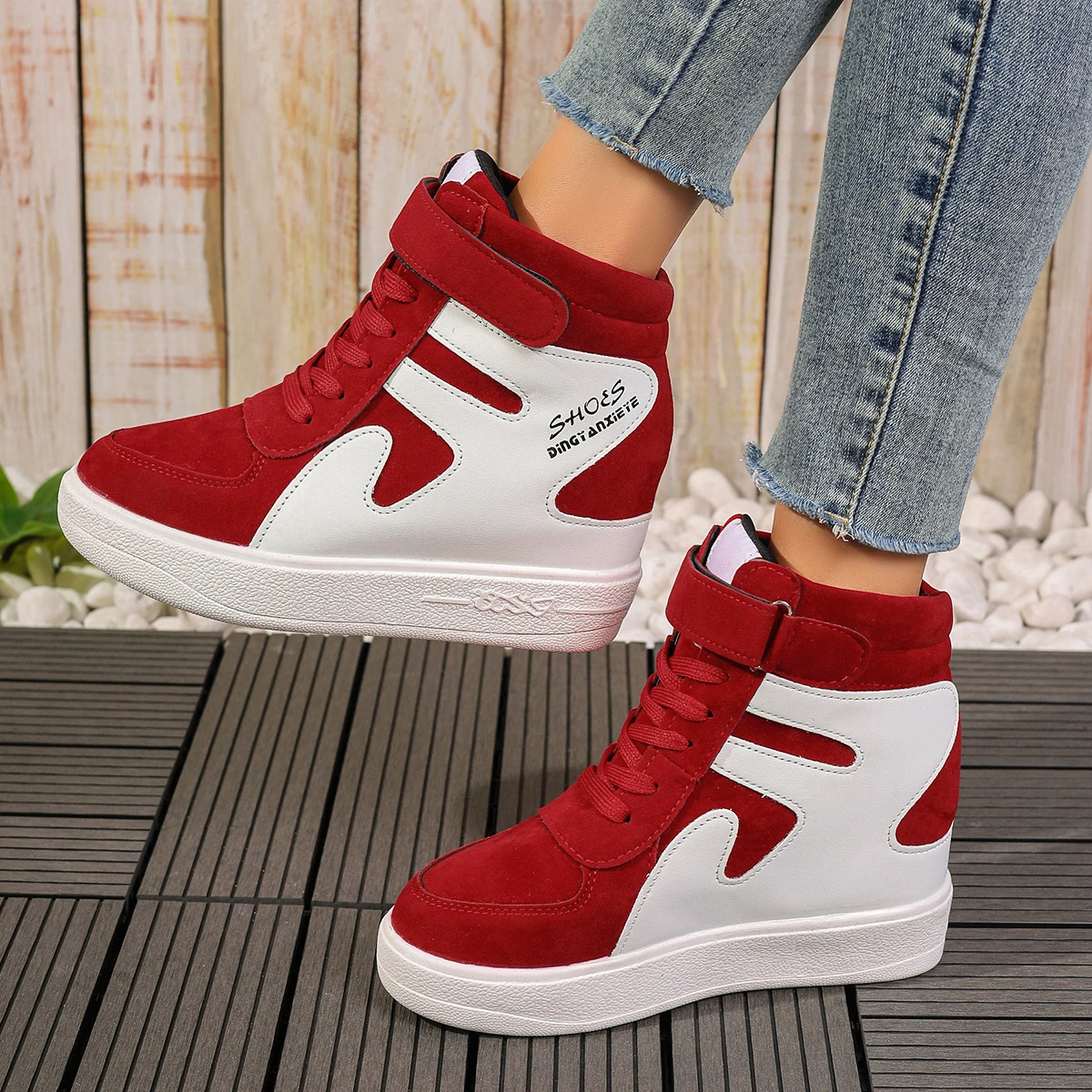 Sneakers Women New High Top Platform Casual Wedges Sneakers Autumn Winter Female Black Internal Increase Vulcanize Women Shoes 3