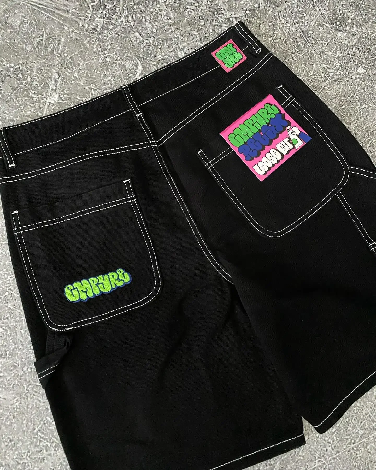 American Street Retro Cartoon Letter Embroidery Denim Shorts Baggy Wide-leg Jeans Men Y2k Hip Hop Casual Versatile Shorts Women men jeans denim pants denim shorts summer jeans shorts