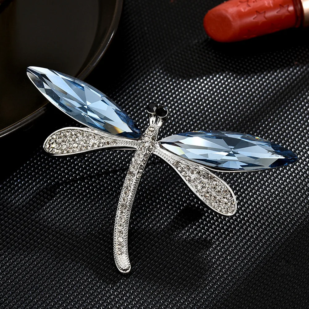 Crystal Vintage Dragonfly Brooches for Women Large Insect Brooch Pin Fashion Dress Coat Accessories Cute Jewelry
