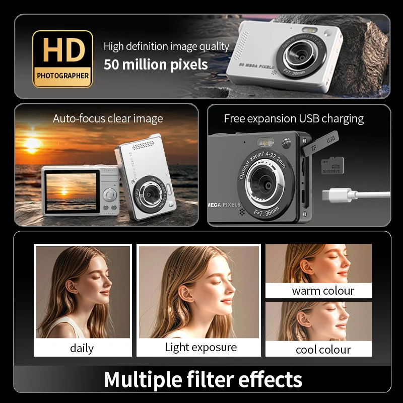 4K Digital Cameras 50 MP Portable Vlogging Camera 16X Zoom Camcorder 2.8 Inch LCD Screen for Photography and Video digital camera